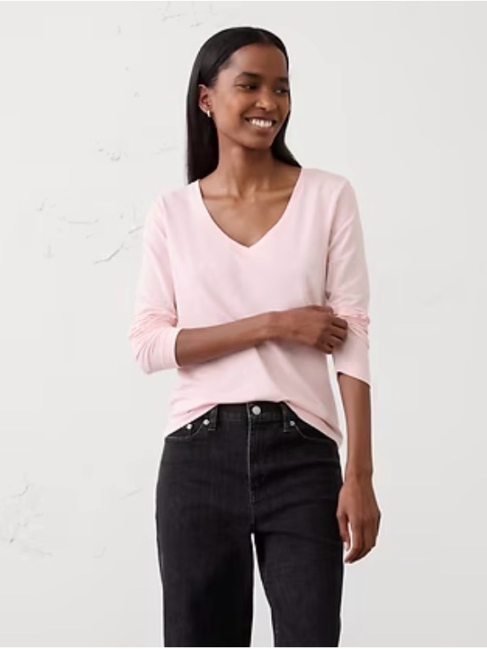 NWT BANANA REPUBLIC TIMELESS TEE V-Neck Long Sleeve Top - WASHED PINK small